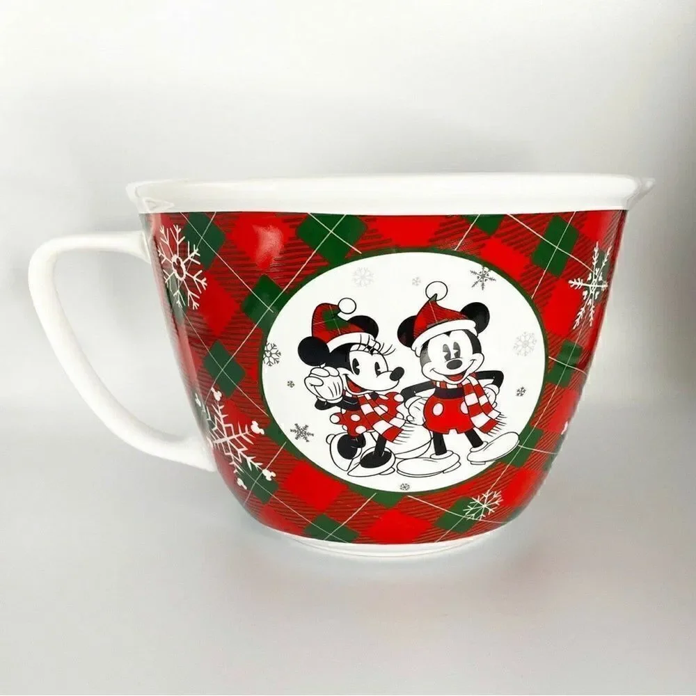 Disney Ceramic Mixing Bowl Mickey Mouse Minnie Christmas Holiday Plaid 10 Cup